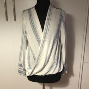 LF "Into" Blue & White Draped Blouse